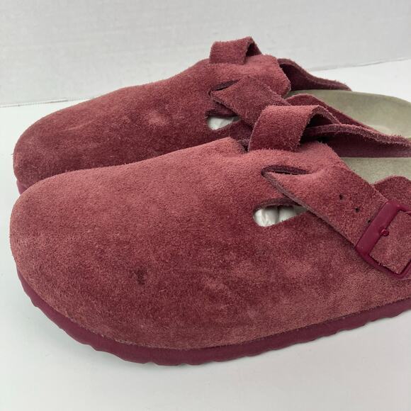 Birkenstock Sz 9-9.5 Boston Suede Clog in Maroon-Mauve Soft Footbed Comfy - Picture 3 of 15
